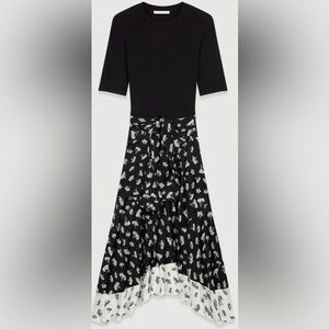 Maje Raprina Mixed Material Midi Dress Size Small